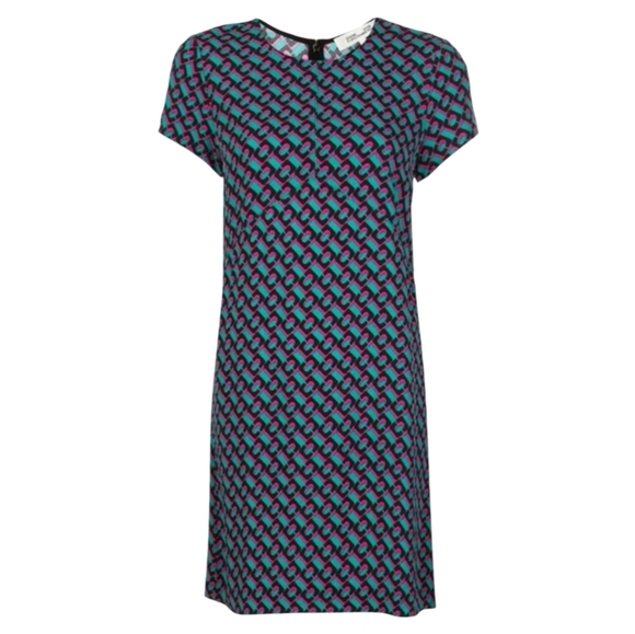 Diane Von Furstenburg carlotta  Geometric Patterned Dress  - Pink black Green s - Picture 1 of 4